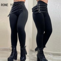 Szín: fekete XL - Női Elegáns Patchwork magas derekú Multi Bandage cipzáras nadrágok Skinny tavaszi és őszi fekete