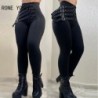 Szín: fekete XL - Női Elegáns Patchwork magas derekú Multi Bandage cipzáras nadrágok Skinny tavaszi és őszi fekete
