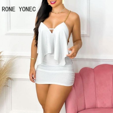 Szín: fehér XL - Női ruha 2023-as spagetti pántos aszimmetrikus láncpántos Bodycon ruha parti ruha