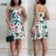 Szín: fehér M - Női Szexi Elegáns Spagetti Szíj Mindenhol Nyomtatott Fodros Hem Mini Bodycon Szexi buliruhák
