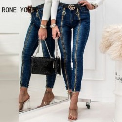 Szín: kék S - Női Solid Fashion Elegáns cipzáras dekoráció Skinny Jeans Bokáig érő farmer nadrág