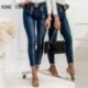 Szín: kék S - Női Solid Fashion Elegáns cipzáras dekoráció Skinny Jeans Bokáig érő farmer nadrág