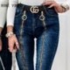 Szín: kék S - Női Solid Fashion Elegáns cipzáras dekoráció Skinny Jeans Bokáig érő farmer nadrág