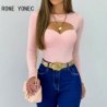 Szín: rózsaszín S - Női Chic Solid Basics Szexi hosszú ujjú Bodycon rózsaszín blúz