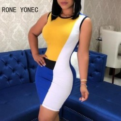 Szín: MULTI S - Női Alkalmi Tank Patchwork Ujjatlan Mini Bodycon szexi ruha