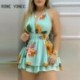 Szín: türkiz XL - Női Playsuits Halter Virágmintás Fodor Hem Romper Skinny Ruffles Romper