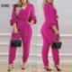 Szín: Rose Red M - Női tömör Elegáns V-nyakú lámpás ujjú szárnyak Rózsa piros Jumpsuit
