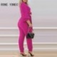 Szín: Rose Red M - Női tömör Elegáns V-nyakú lámpás ujjú szárnyak Rózsa piros Jumpsuit