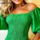 Szín: zöld M - Női tömör vállról háromnegyedes ujjú, szexi Bodycon fodros szegélyek, összecsukható mini szexi