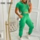 Szín: zöld XL - Női tömör, elegáns kapucnis Crop Top V nyakú, rugalmas derékzseb, húzózsinóros alkalmi nadrág