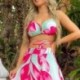 Szín: MULTI M - Női alkalmi, virágmintás kötőfék, keresztben, fűzős melltartók Crop tops Maxi nyaralás strandszoknya