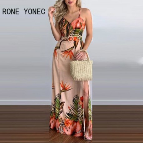 Szín: MULTI XL - Női Elegáns Szexi Spagettipántos Criss Cross Folds Maxi High Silt Szexi A-vonalú nyaralóruhák