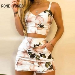 Szín: MULTI M - Női Szexi Elegáns Cami Ujjatlan All Over Print Virágmintás nyári Bodycon Miniszoknya rövid szettek