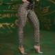 Szín: MULTI XL - Női elegáns, magas derekú gombos Criss Cross Geo Print vékony tavaszi és őszi ceruzanadrág