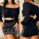 Szín: kék XL - Női Solid Elegáns Slash gallér csukló strassz dekoráció Szexi Crop Top Bodycon szoknya szettek