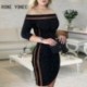 Szín: fekete XL - Elegáns, elegáns női váll nélkül csillogó slash nyakú, hosszú ujjú Bodycon ruha