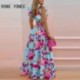 Szín: égszínkék XL - Női Elegáns Allover Print virágmintával Repülő ujjú Crop Top Maxi Szoknya Elasztikus