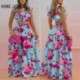 Szín: égszínkék XL - Női Elegáns Allover Print virágmintával Repülő ujjú Crop Top Maxi Szoknya Elasztikus