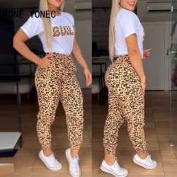 Szín: MULTI XL - Női elegáns leopárd betűmintás rugalmas derékzseb alkalmi nadrág szettek