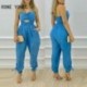 Szín: kék L - Női Bandeau Cutout Shirred Pocket Design Jumpsuit Női alkalmi jumpsuit