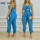 Szín: kék L - Női Bandeau Cutout Shirred Pocket Design Jumpsuit Női alkalmi jumpsuit
