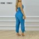 Szín: kék L - Női Bandeau Cutout Shirred Pocket Design Jumpsuit Női alkalmi jumpsuit