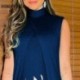 Szín: kék L - Női alkalmi tanknyomtatás félmagas gallérral hamis kétrészes Bodycon midi ruha