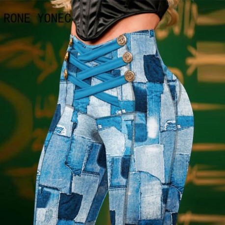 Szín: MULTI M - Női elegáns, magas derekú gombos Criss Cross Allover patchwork mintás vékony tavaszi és őszi