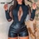 Szín: fekete XL - Női elegáns, tömör hálós garbós garbós hosszú ujjú, Bodycon szexi blúz felsők