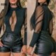 Szín: fekete XL - Női elegáns, tömör hálós garbós garbós hosszú ujjú, Bodycon szexi blúz felsők
