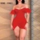 Szín: piros L - Női szexi, váll nélkül, rövid tollas ujjú strasszos mini Bodycon Wrap parti piros ruhák