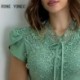 Szín: menta XL - Női elegáns, tömör, kerek nyakú fűzős, rövid ujjú csipke patchwork Bodycon szexi blúz felsők