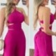 Szín: Rose Red XL - Női tömör, elegáns szexi kötőfék Cami Crop felső, magas iszapos, rugalmas derékrész, szexi