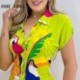 Szín: MULTI S - Női alkalmi, rövid ujjú, mindenhol nyomógombos, lehajtható gallérral ellátott Bodycon nadrág