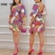 Szín: MULTI XL - Női Elegáns Allover Print négyzet alakú gallér fél hosszú ujjú, fűzős, hát nélküli mini A-vonalú