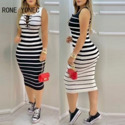 Szín: fekete M - Női csíkos mintás Colorblock fűzős fűzős Bodycon ruha alkalmi ruha vakációs ruha 2021-re