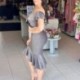 Szín: szürke S - Elegáns női vállból kivágott, fodros szegélyű Midi Mermaid Bodycon partiruhák