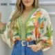 Szín: APRICOT XL - Női ing ElegantBird Tropical Print Batwing ujjú felső hosszú ujjú ing női blúz