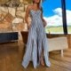 Szín: kék L - Női elegáns szexi csíkos spagetti pántok, fűzős, ujjatlan, magas iszapos szexi jumpsuit