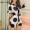 Szín: fekete S - Női Polkadot Print Colorblock gombos elülső sima nyári nadrágos női kombiné