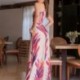 Szín: MULTI XL - Elegáns, növényi mintás női vállú, ujjatlan formális, Staight jumpsuitek