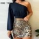 Szín: MULTI S - Női elegáns, tömör felső és leopárdmintás alsó vállláncdísz Bodycon szexi szoknya szettek