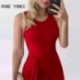 Szín: piros S - Női masszív szexi, kerek nyakú, tank Bodycon High Silt Midi szexi aszimmetrikus formális ruhák