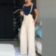 Szín: bézs L - Női Outfit Jumpsuits 2023-as széles lábú, zsebes kivitelű, függőnadrágos jumpsuit