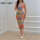 Szín: MULTI S - Női Szexi All Over Print Ujjatlan Bodycon Midi szexi partiruhák