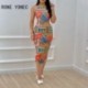 Szín: MULTI S - Női Szexi All Over Print Ujjatlan Bodycon Midi szexi partiruhák