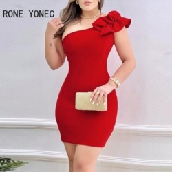 Szín: piros L - Elegáns, tömör, átlós gallérral ellátott női ujjatlan mini Bodycon formális partiruha