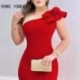 Szín: piros L - Elegáns, tömör, átlós gallérral ellátott női ujjatlan mini Bodycon formális partiruha