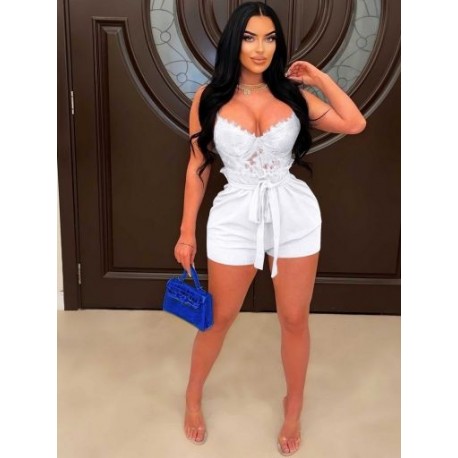 Szín: fehér XXL - Vintage női tömör, csipkével összefűzött parti játszóruhák pánttal, 2023 nyári mély V nyakú,