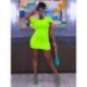 Szín: zöld M - Neonzöld Női Bodycon Party Club ruha Szexi kerek nyakú, rövid pillangós ujjú ruhák High Street magas